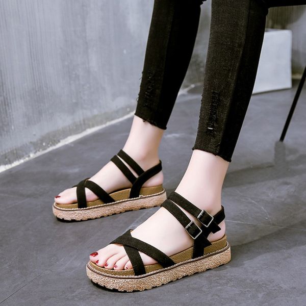 

2020 new fashion summer sandals platform cross strap buckle sandals open toe casual shoes lady sandalias muje chausseur femme, Black