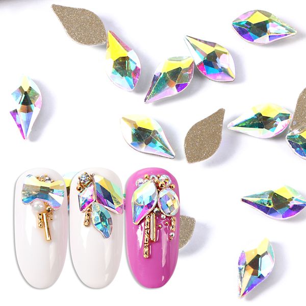 

10pcs ab nail gems rhombus rhinestones charm water drop horse eye diamond crystal strass flat gold bottom nail decorations be908, Silver;gold