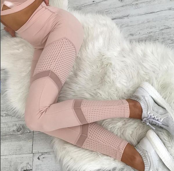 

high waist leggings women workout yoga pants mesh leather leggins femme breathable stretched pants sports wear, White;red