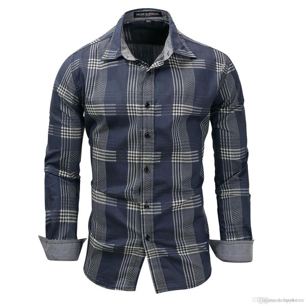 

denim blue plaid shirt men shirts 2018 new summer fashion chemise homme mens checkered shirts long sleeve shirt men blouse, Gray;blue