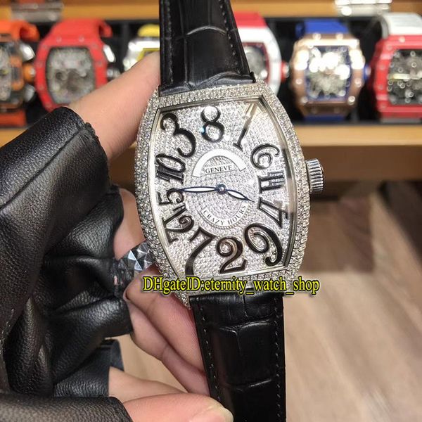 

luxry new crazy hours 7851 ch d diamonds dial japan miyota automatic mens watch silvery diamond case leather band gents watches, Slivery;brown