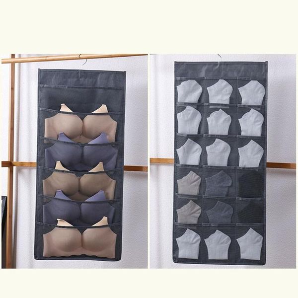 

double-sided underwear storage bag multifunction hanging storage bag sock bra grid compartment door wardrobe mounted