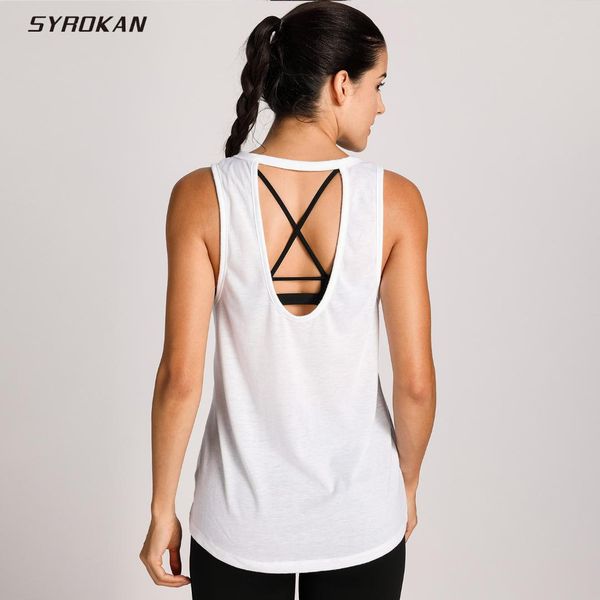 

syrokan women's workout sleeveless active cute loose fit yoga crop tank top, Black;blue