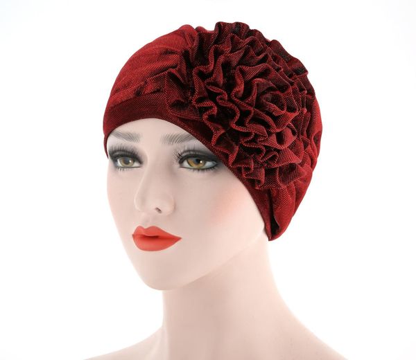 

monochrome side flower scarf hat muslim head cap women's fashion hat hijab turban female hoofddoek moslima headscarf, Red