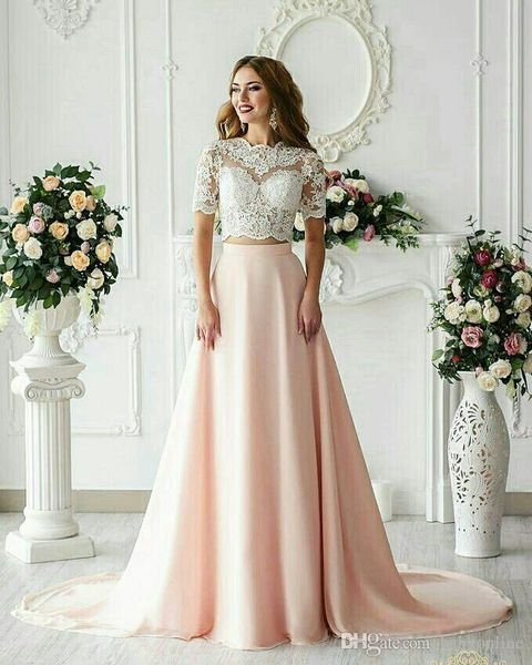 Discount Wedding Dresses Arabic 2018 Pink Bridal Gowns Sheer