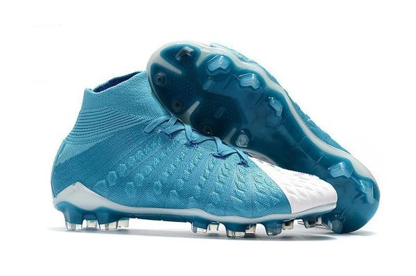 

2020 high ankle light blue white transparent studs cleats hypervenom phanto fg leather outdoor shoes men women shoes size 35-45