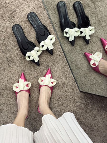

pointed sandals 2020 summer new flat bottom baotou half slippers female fashion wear ladies slippers ins tide, Black