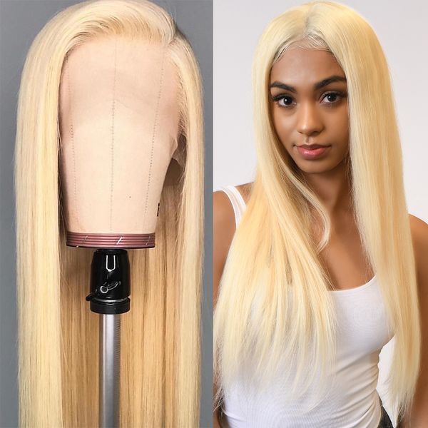 

613 blonde straight transparent glueless full lace human hair wigs pre plucked for black woman
