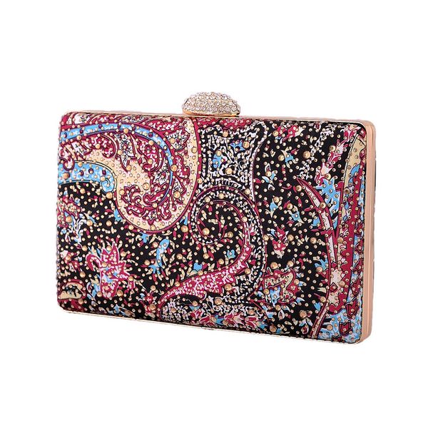 

korean style flower printing handbag rhinestone shoulder bag for women long chain evening bag for wedding party