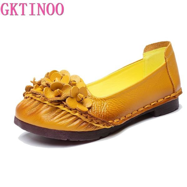 

gktinoo 2019 soft genuine leather flat shoes women flats with flowers ladies shoes women designers loafers slip on, Black