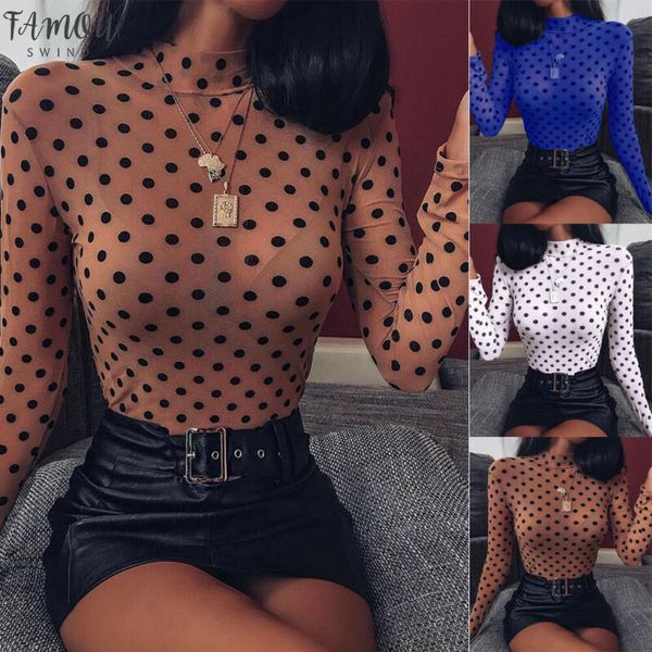 

women autumn long sleeve t shirts dot turtleneck slim bodycon casual winter inner outer wear, White