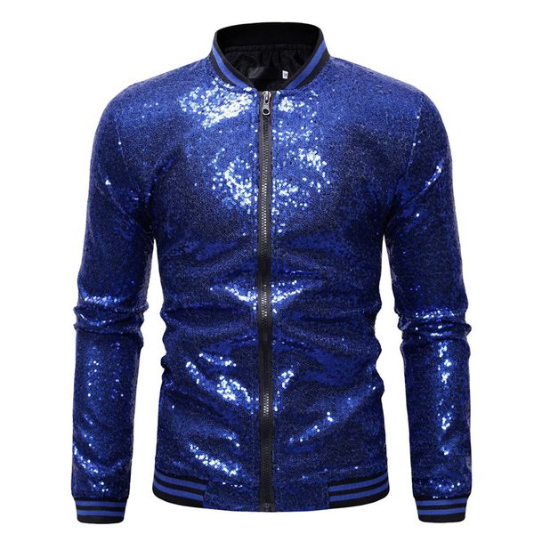 Jaquetas masculinas azul real lantejoulas boate jaqueta masculina 2019 outono nova streetwear lantejoulas jaquetas e casacos de beisebol jaqueta bomber masculina