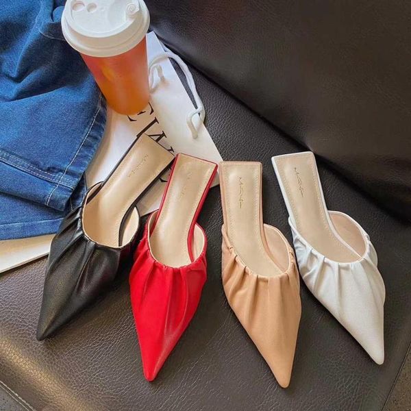 

cover toe shoes rubber slippers slides low cross-tied slipers women fashion soft flat pointed 2020 luxury basic bonded leather, Black