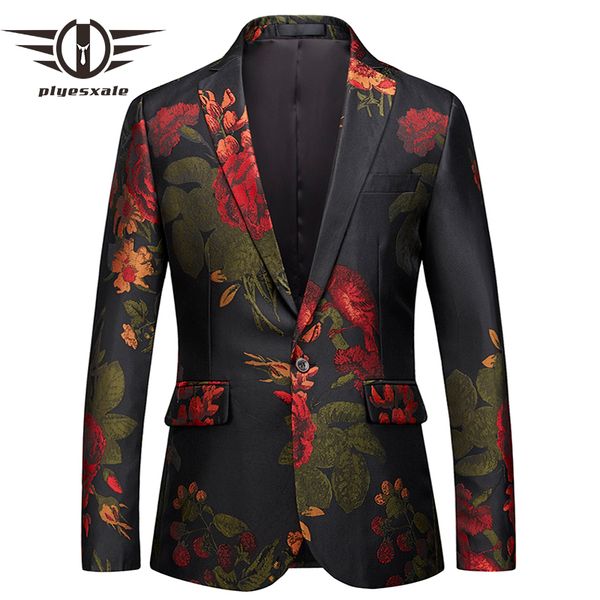 

plyesxale mens floral blazer jacket 2018 brand mens slim fit blazer 5xl 6xl men's blazers and suit jackets prom party wear q396, White;black