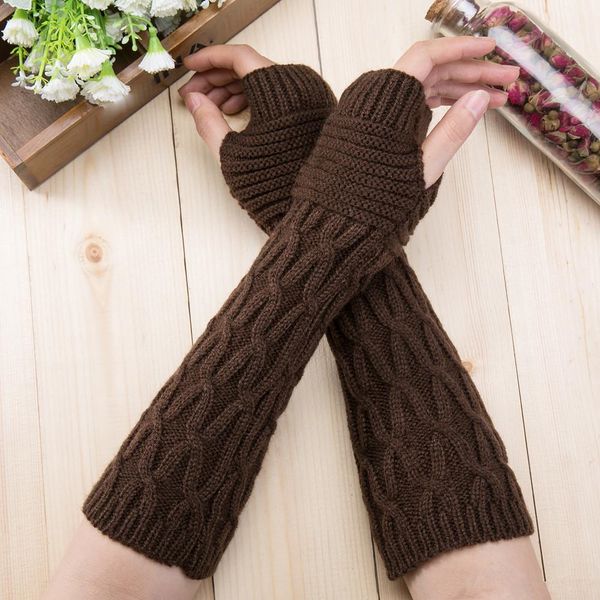 Moda-2018 outono inverno mulheres luvas moda pulso braço aquecedor de tricô Luvas de dedos longos miten quente feminino guantes D47