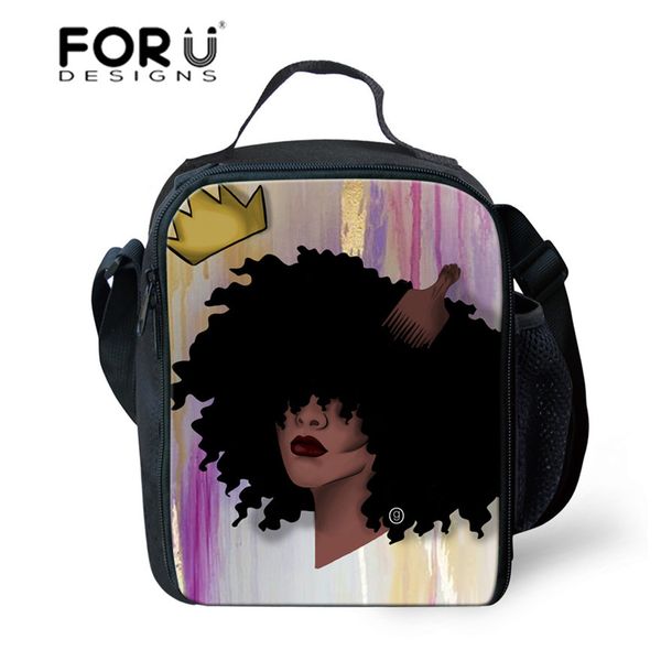

forudesigns neoprene lunch bags for kids black queen african girls lunchbag children insulated lunch box bag keep fresh storage, Blue;pink