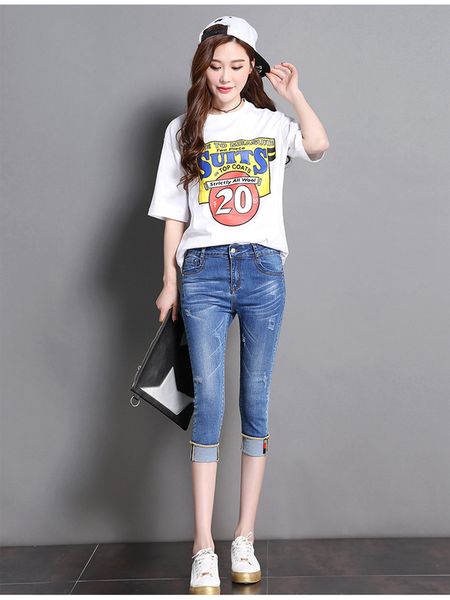 

nonis fold-over bottom calfe length harem women jeans casual pocket denim harem pants streetwear skinny summer trousers 2019, Blue