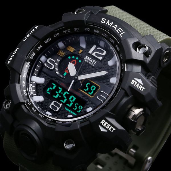 

es men sport watch 50m waterproof smael led quartz watch male relogios wristwatch masculino 1545 s shock military clock men atfqk, Slivery;brown