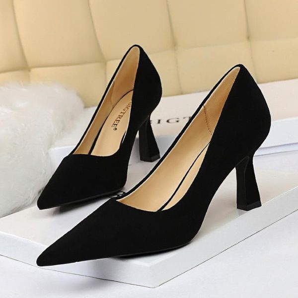 

2020 spring new women classics pumps fashion dress flock banquet shoes thin heels high heels, Black