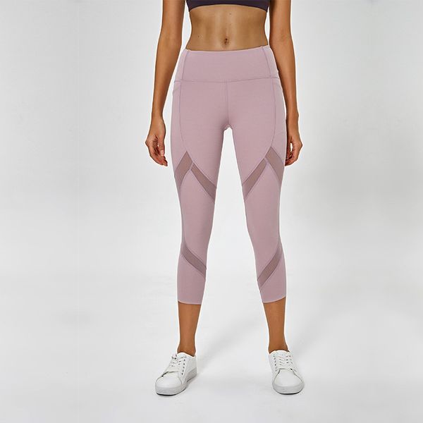 

yoga pants woman high waist elastic force gauze split joint close run naked feeling seven part bodybuilding pants, White;red