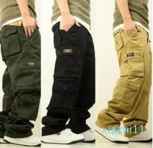 Pantaloni cargo da uomo all'ingrosso-moda Pantaloni larghi da uomo Casual multi tasca Jeans per il tempo libero Pattinaggio hip-hop di grandi dimensioni