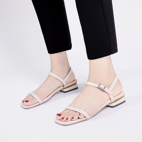 

2020 summer sandals strappy heels all-match open toe black shoes for women ladies fashion lace up sandals buckle peep