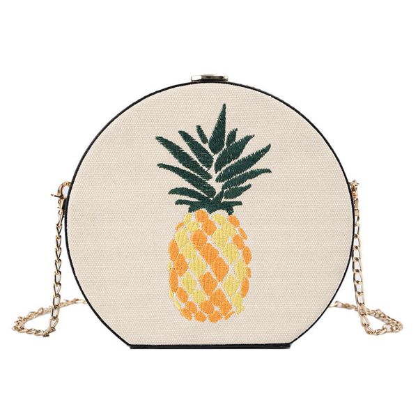 

pineapple embroidered round bag joker simple shoulder diagonal women's bag small round chain