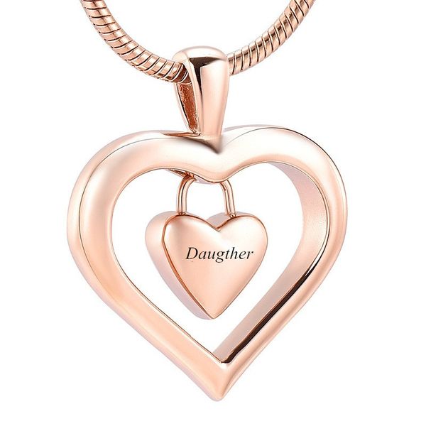 

ijd9962 double rose gold heart surface stainless steel cremation keepsake pendant for ashes jewelry memorial souvenir necklace jewelry, Silver
