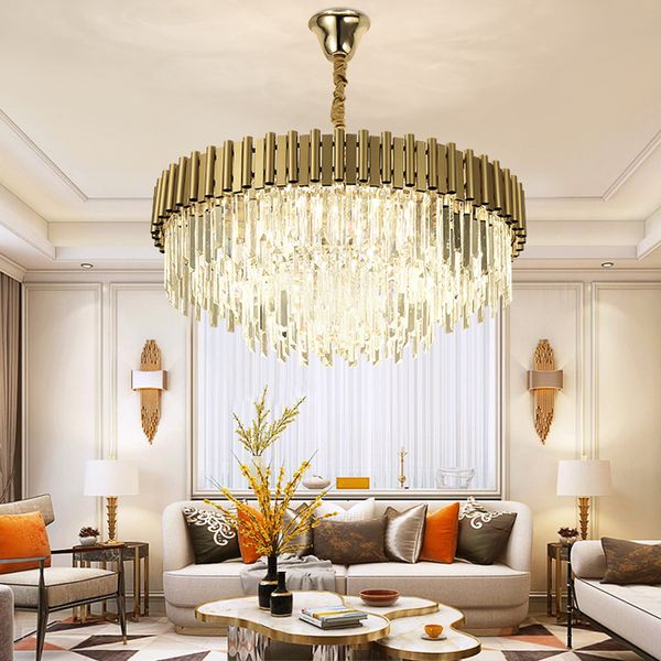 

современные круглые хрустальные люстры свет кулон освещение высокого класса хрустальные люстры лампы золотые подвесные светильники для гости