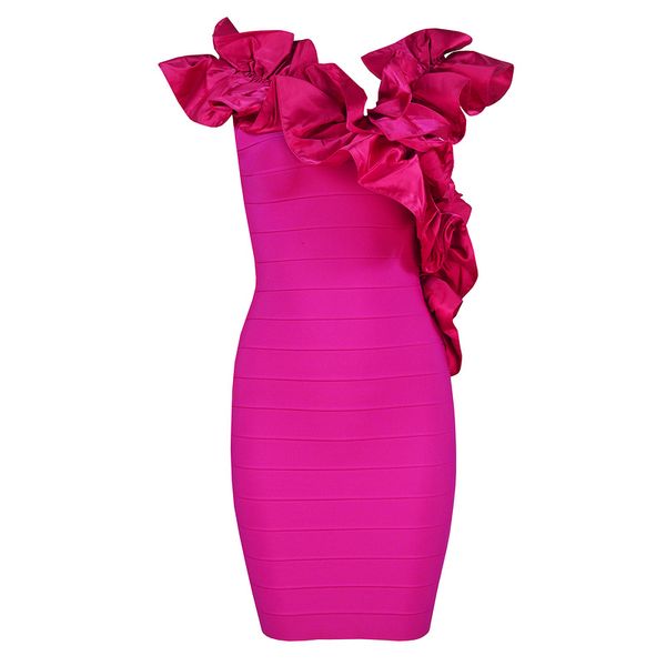 

celebrity pink ruffles rayon bandage dress evening party summer dress, Black;gray