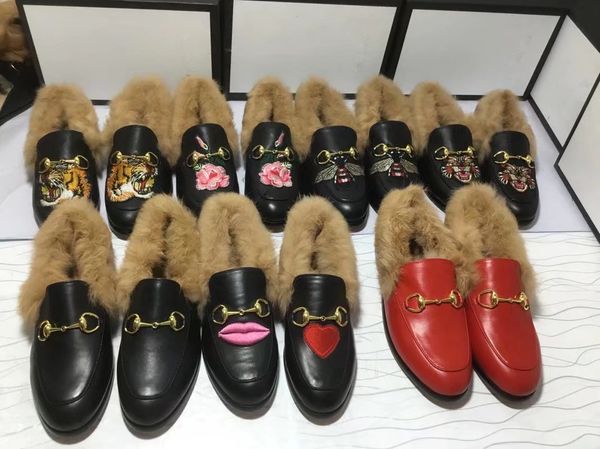 

womens mens designer winter furry leather velvet loafers with fur size eur34-45 horsenbit men ladies luxury flats shoes many styles, Black