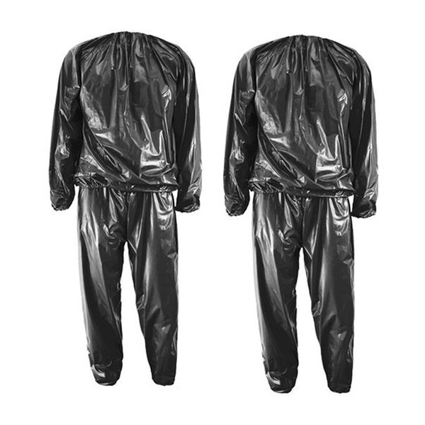 

2 pcs heavy duty fitness weight loss sweat sauna suit exercise gym anti-rip black, l & xxl