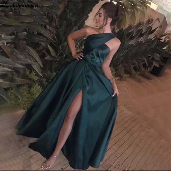 

элегантные вечерние платья одно плечо темно-зеленый сатин arabic sexy side щелевая официальные вечерние женщины длинные платья выпускного ве, Black;red