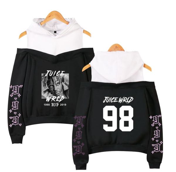 

off-shoulder sweatshirt juice wrld korean fashion sling lady sweatshirt printed women's fashion, Black