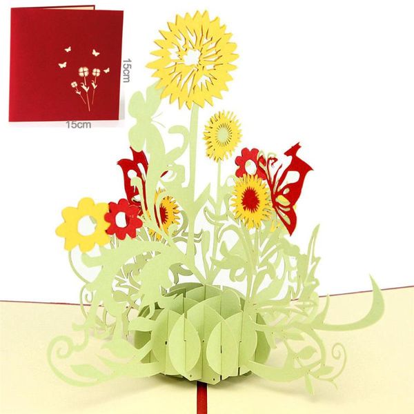 

3d up laser cut paper kraft postcards greeting & gift birthday cards diy thank you vintage sunflower creative love 15*15cm
