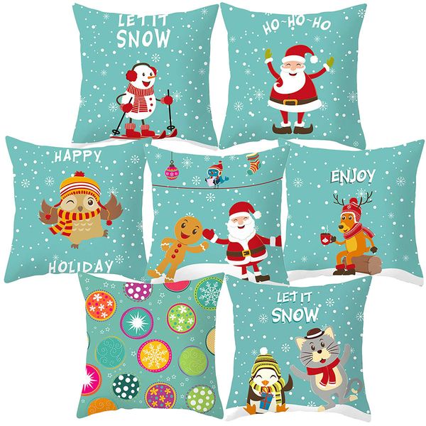 Merry Christmas Cushion Covers Cartoon Santa Claus Snowman Deer