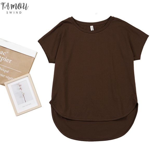 

100% cotton loose casual summer short sleeve female t shirt women asymmetric o neck tee m30326, White