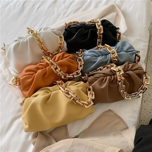 

fashion women bags 2020 retro with solid color pu leather casual style thick chains shoulder bags luxury handbag mujer new