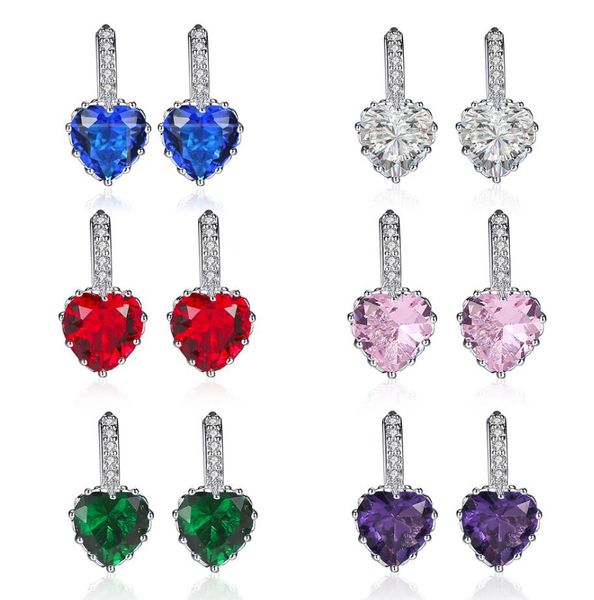 

fashion love hearts crystal zircon ear studs earrings women ear clip back peach heart colorful rhinestone dangle earring jewelry statement, Golden;silver