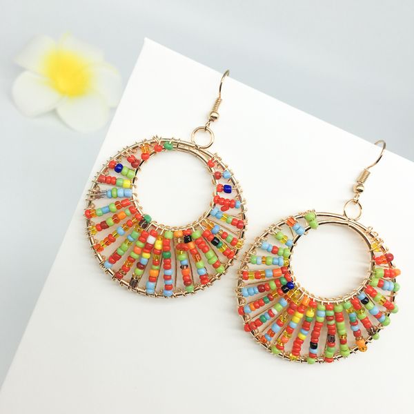 

shela drop earrings pendientes hollow big ring beads colorful bohemian style fashion 2019, Golden;silver