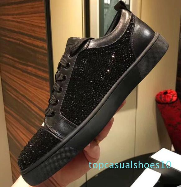 

new 2019 designer sneakers red bottom shoe low cut suede spike shoes for men and women shoes party wedding crystal leather sneakers d07 t10, Black