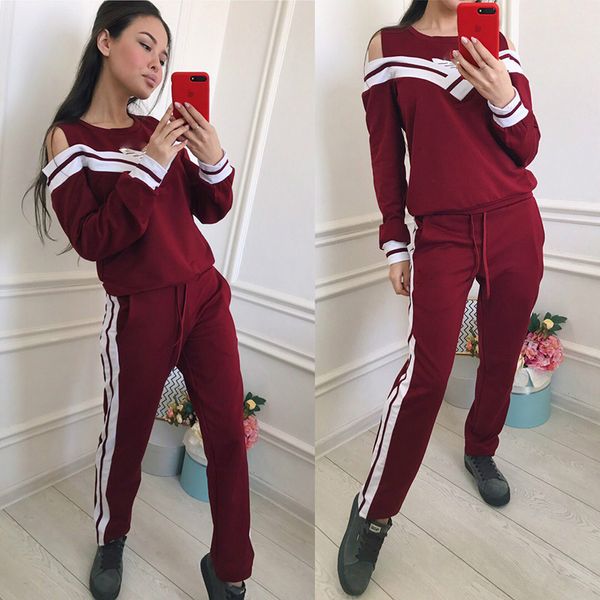 

2019 spring fashion designer brand tracksuit women casual sweatshirts trousers sports suits ladies clothing long sleeve coat pants sets, White
