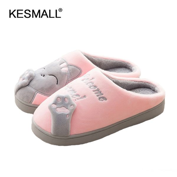 

women winter home slippers cartoon cat home shoes non-slip soft winter warm slippers indoor bedroom loves couple floor shoes mx200425, Black