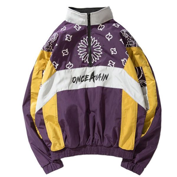 

vintage harajuku pullover jackets hip hop floral print autumn zip windbreaker jacket patchwork streetwear oversized flowers young m-2xl, Black;brown