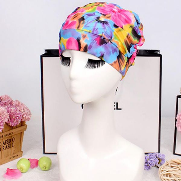 

stretch seaside fold swim cap hat lady womens girls long hair swim cap stretch hat drape bathing swimming cap new hot