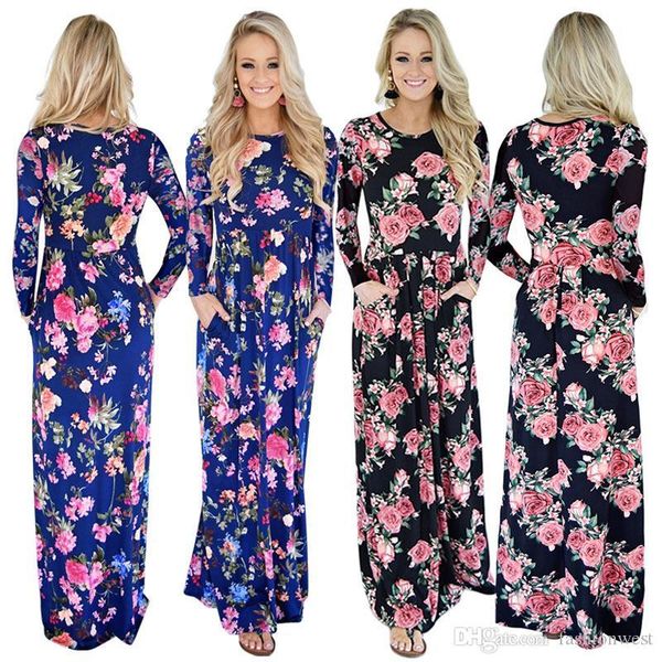 

printed dress rose print womens holiday long sleeve dress the fashion female clothes to the gift, Black;gray