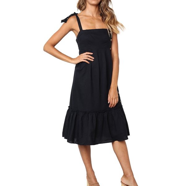 

2019 new fashion women's dresses summer dress buttons sundress off shoulder sleeveless dress princess vestidos, Black;gray