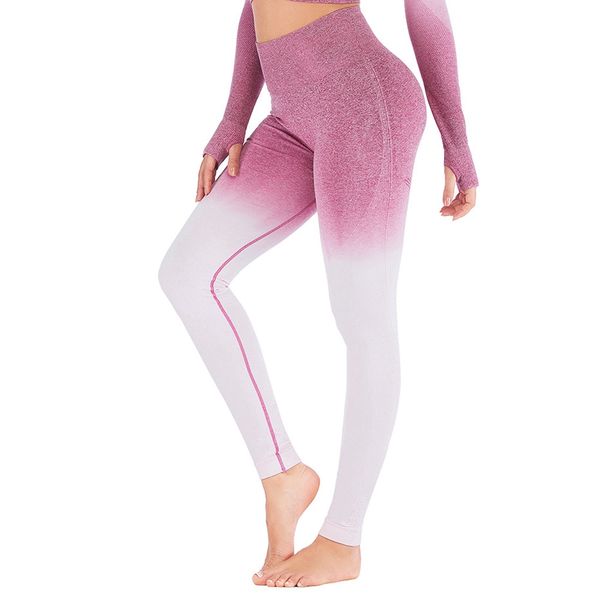 

stretchy gym tights energy ombre seamless leggings tummy control yoga pants high waist sport running pants yoga leggings, White;red