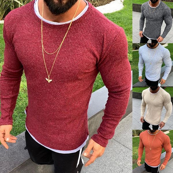 

men's casual slim fit pullovers knitted sweaters 2019 autumn winter warm double layer o neck sweater solid crew neck sweater top, White;black
