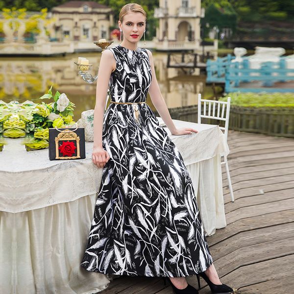 

quality elegant women long maxi summer sleeveless dress print black fashion plus size boho floral vintage ladies party dress, Black;gray
